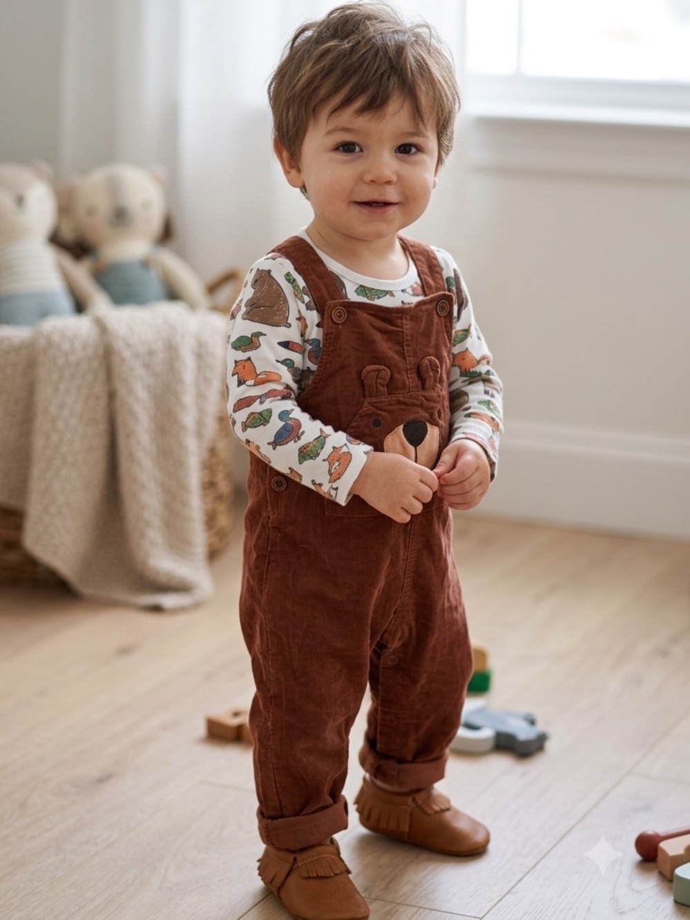 🎉 (18m) Baby Essentials Woodland Animal + Bear Corduroy Overall Set